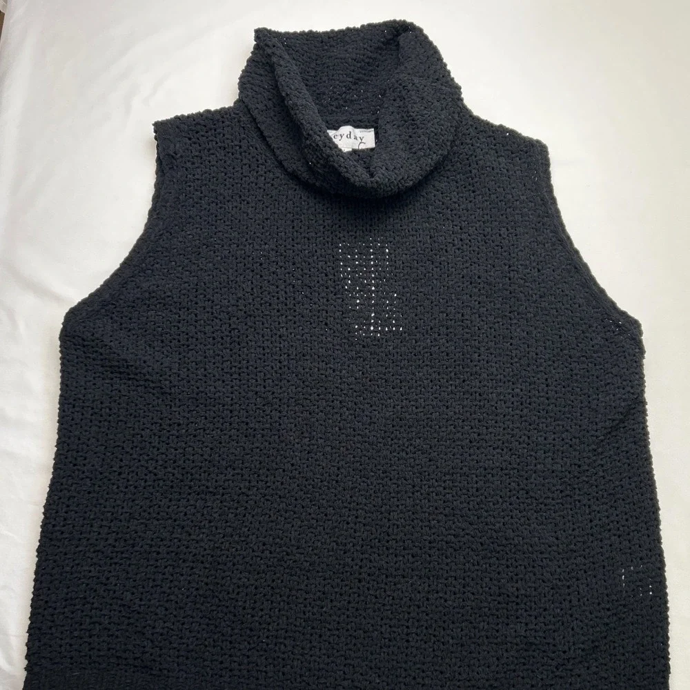 NWT Heyday Haylen Sleeveless Cowl Neck Chunky Open Knit Sweater Black Size L